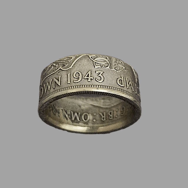 UK Two Shillings 1943 Coin Ring – 50% Silver