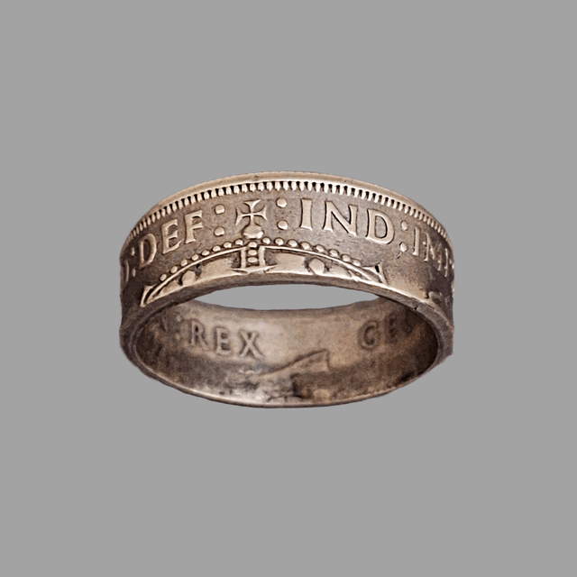UK Two Shillings 1939 Coin Ring – 50% Silver 