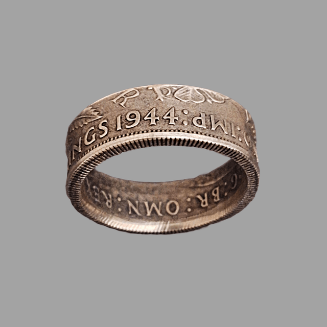UK Two Shillings 1944 coin ring – 50% Silver 