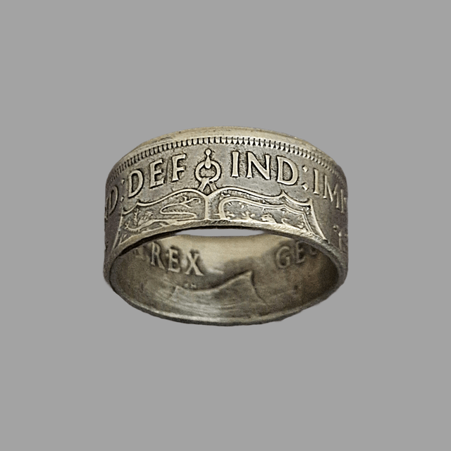 UK Two Shillings 1943 Coin Ring – 50% Silver