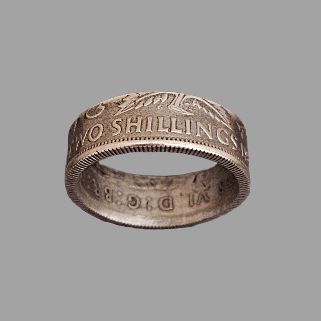 UK Two Shillings 1939 Coin Ring – 50% Silver 