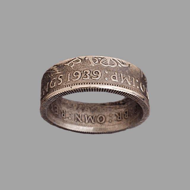 UK Two Shillings 1939 Coin Ring – 50% Silver 