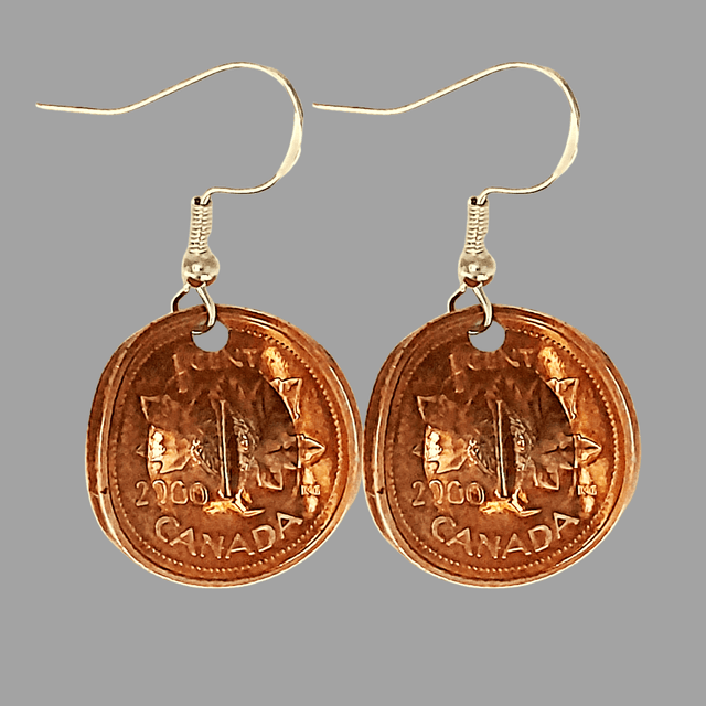 Cowboy hat dangle earrings from Canadian one cent coins 
