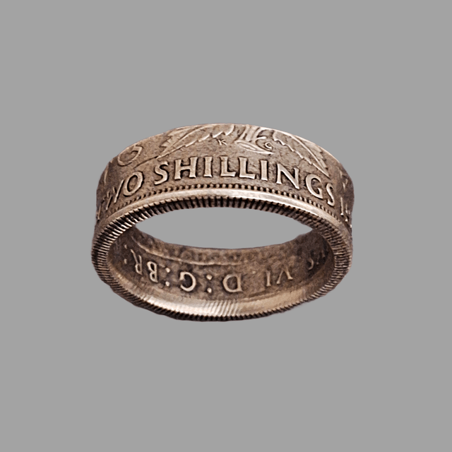 UK Two Shillings 1944 coin ring – 50% Silver 