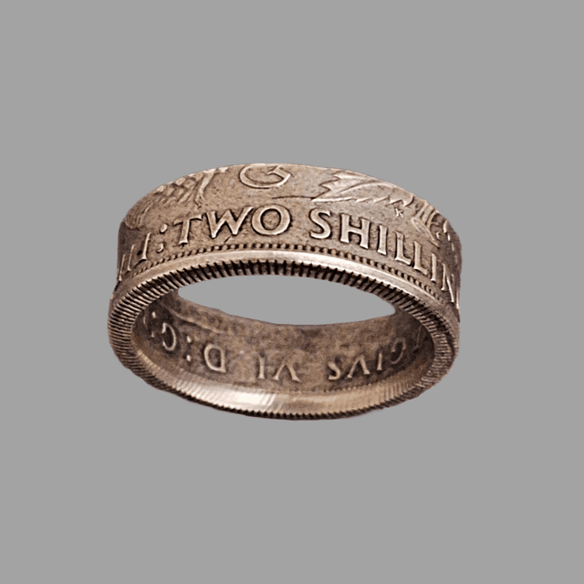 UK Two Shillings 1944 coin ring – 50% Silver 